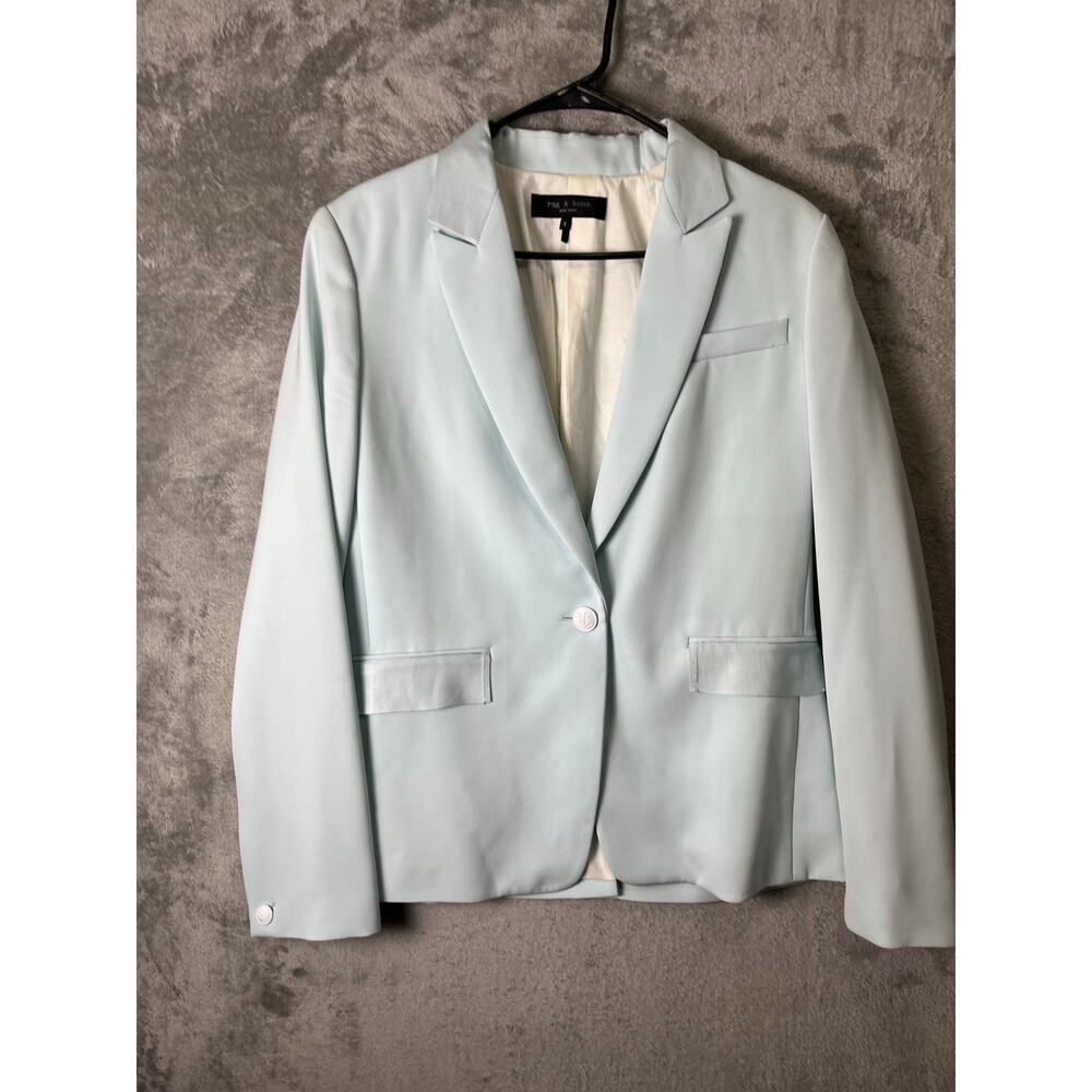 RAG‎ & BONE Rylie Grosgrain Trimmed Wool Blend Blazer Sky Blue Work Office Sz 8